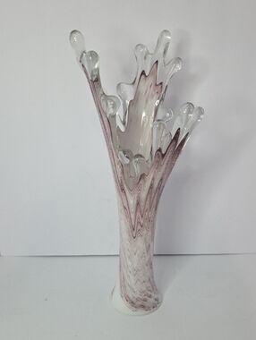 VTG MCM Kirch RARE Splash 15" Hand Blown Vase Swung Glass Purple And White